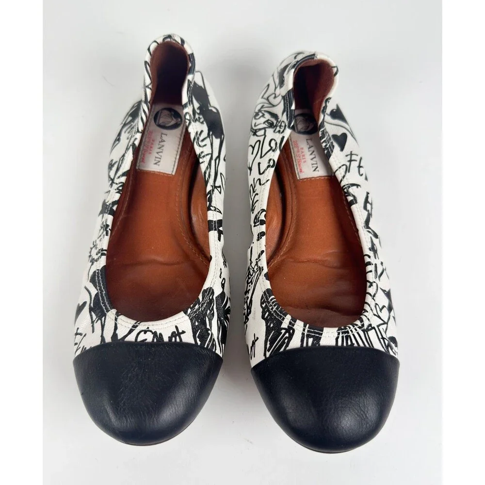 Lanvin Black & White Women's Graffiti Ballet Flat Size EU 36 US 6 Rare